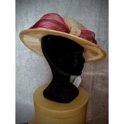 Chapeau en sisal écru et rose